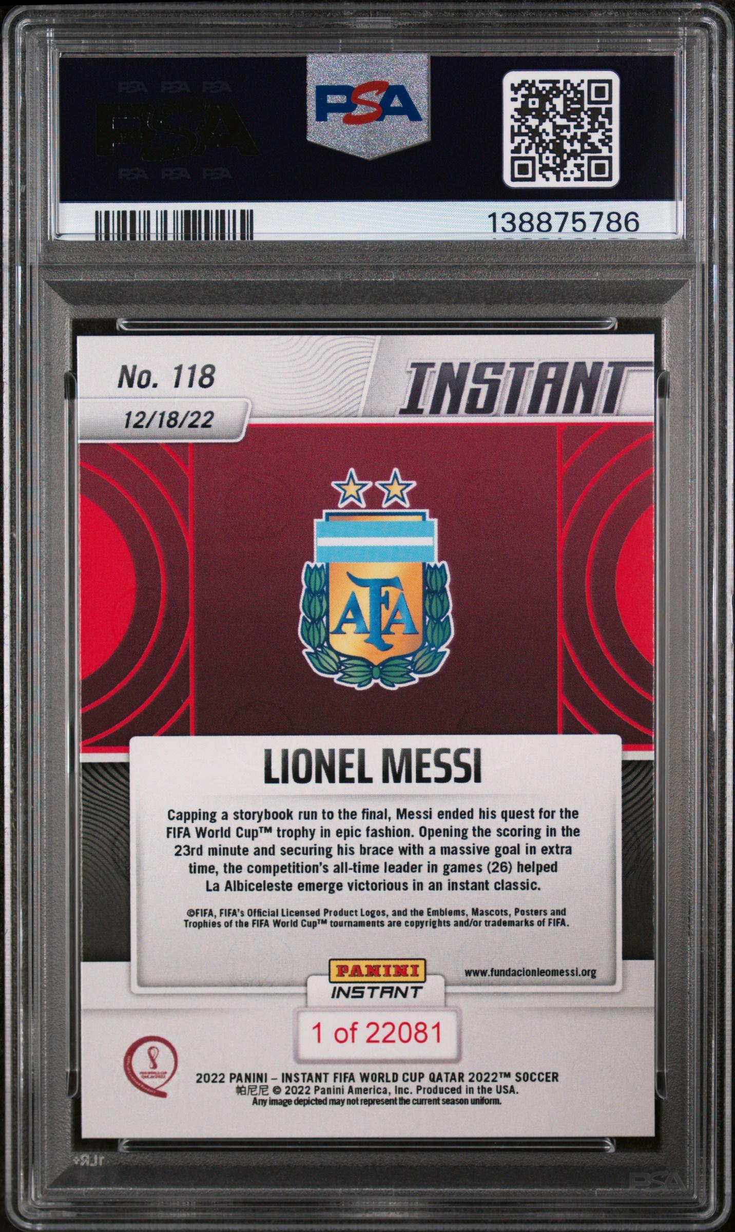 2022 Panini Instant World Cup – Messi Finally Gets His Crown - Back